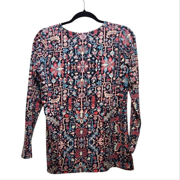 J. Jill Henley Style Popover Babydoll Hem Top Size S Petite Abstract Geo Floral - Picture 2 of 6